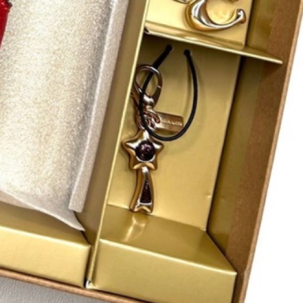 Coach Boxed Red Leather Corner Zip Wristlet with "C" & Shooting Star Charms NWT - Picture 4 of 6